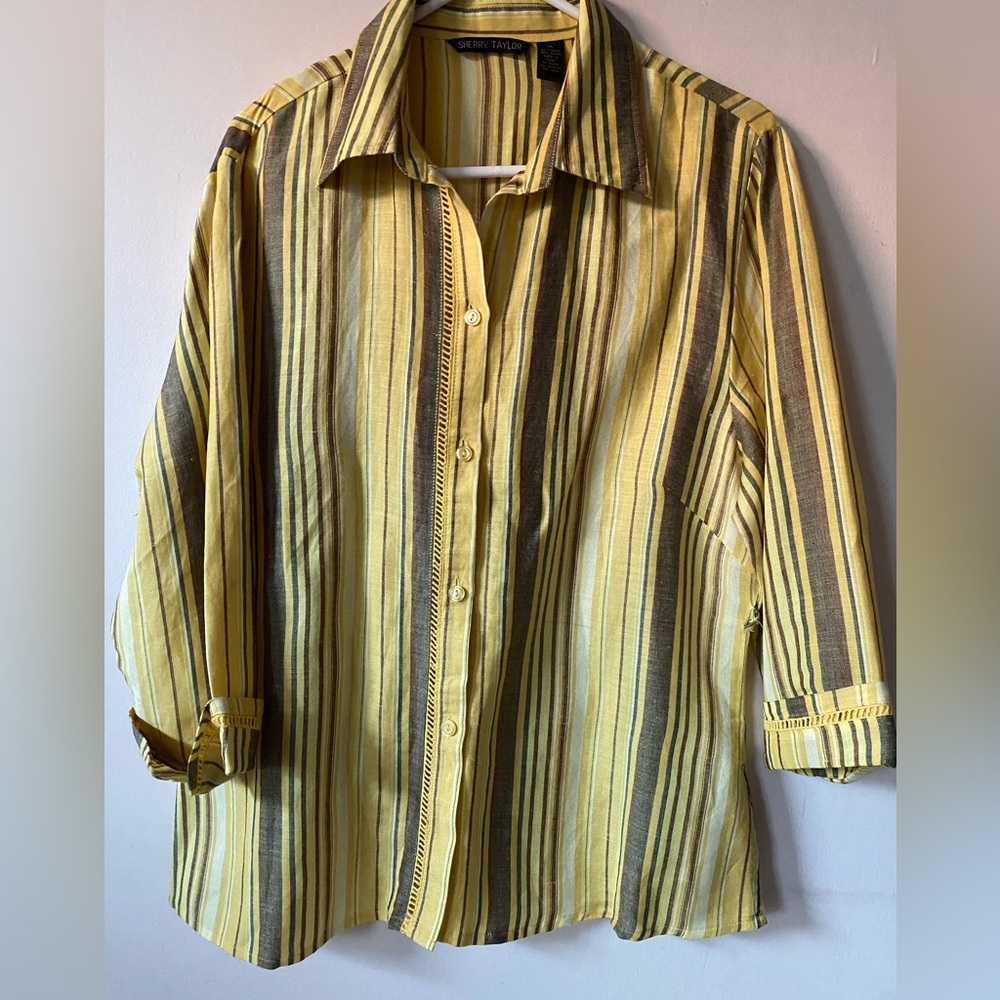 Yellow striped blouse with faggoting